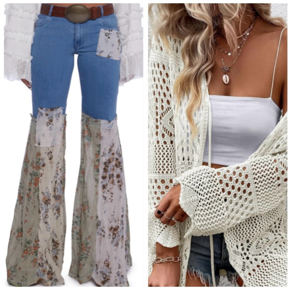Current Mood Floral Patchwork Flare Jeans, size L, only worn once.